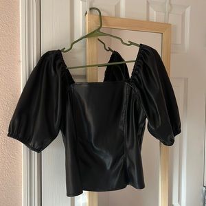 Marc New York Faux Leather Puffed Sleeved Corset Top